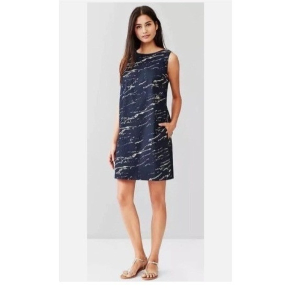 Gap Designed Crafted Navy Blue White Marble Print Twist Back Sleeveless Dress 2